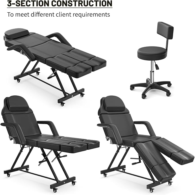 Black Tattoo Chair W/Stool With Backrest