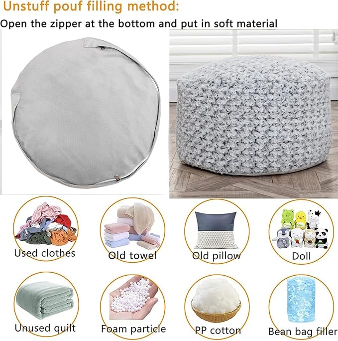 Snow Gray Pouf Cover No Filler