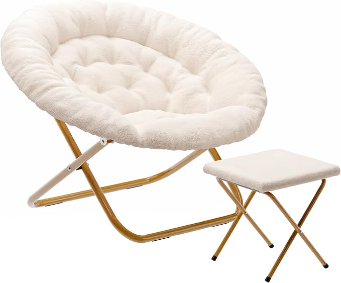 Ivory Faux Shearling Fabric/Soft Gold Frame