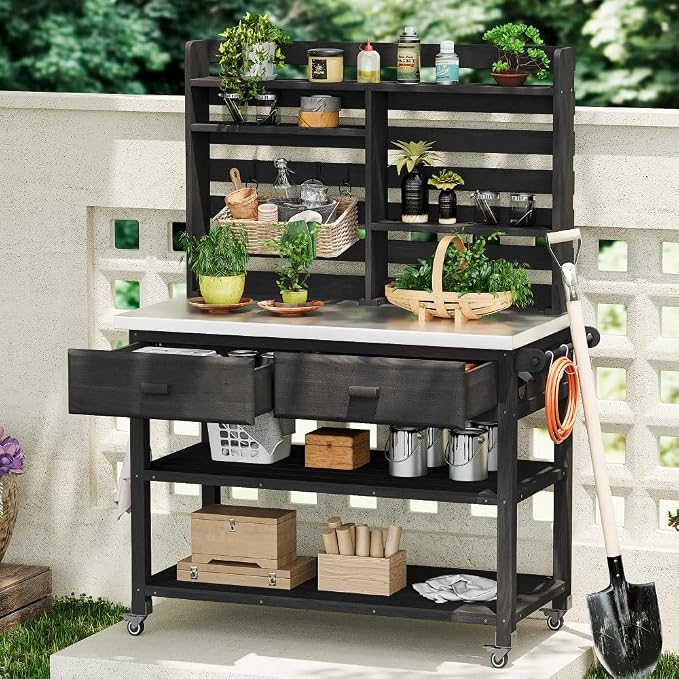Black + Solid Fir Wood + Stainless Steel Table