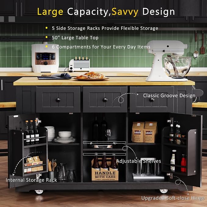 Single Kitchen Island - Black (Two Packages)