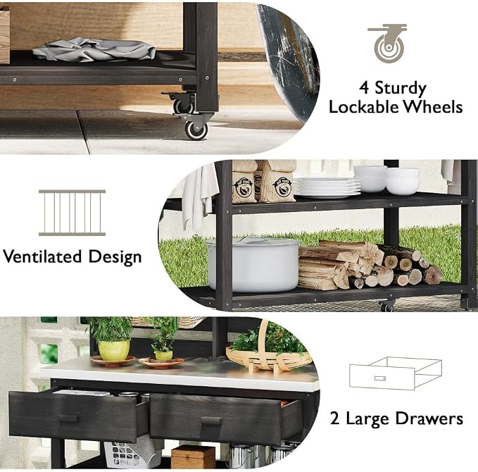 Black + Solid Fir Wood + Stainless Steel Table