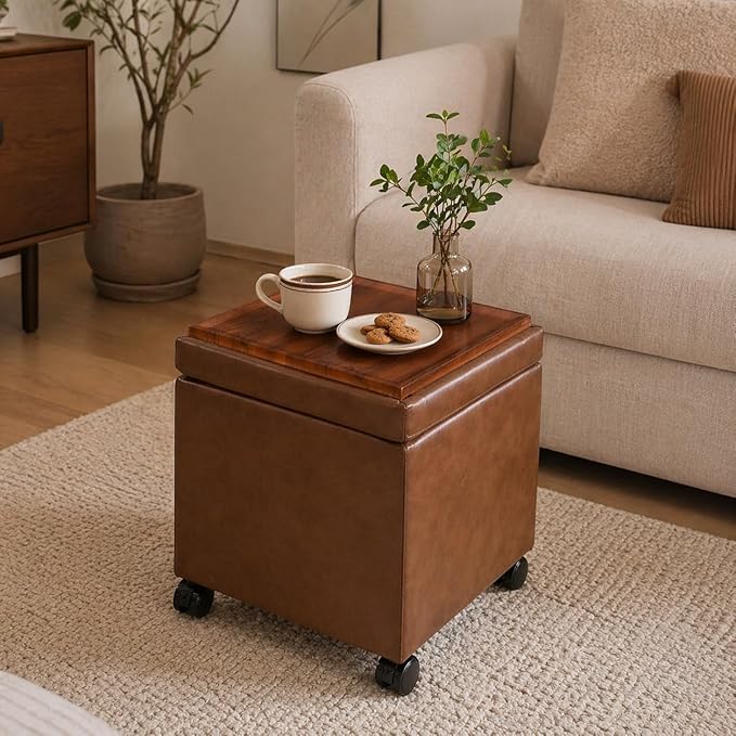 Faux Leather-caramel Brown With Wheels&tray