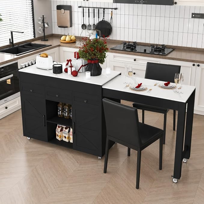Black Cabinet + White Marble Veneer Top