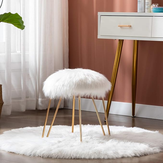 White Faux Fur/Gold Base