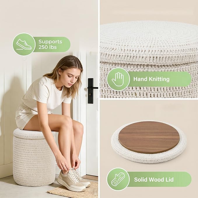 14inch White Storage Ottoman