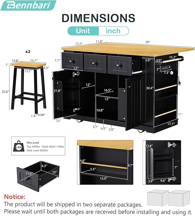 With 2 Bar Stools: Black