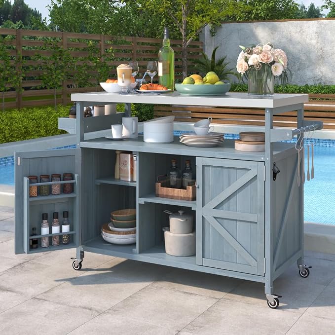 Grey Blue + Fir Wood + Stainless Steel
