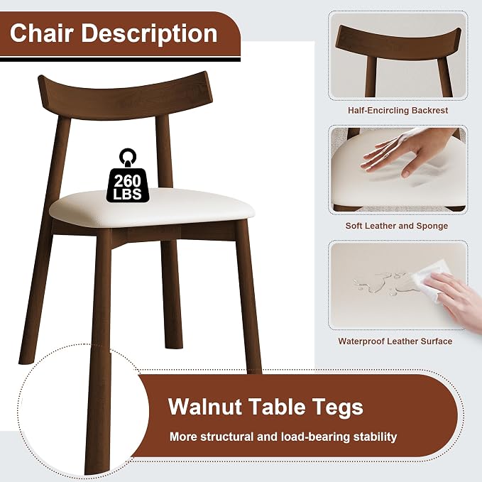 Walnut & 4 Solid Wood Chairs