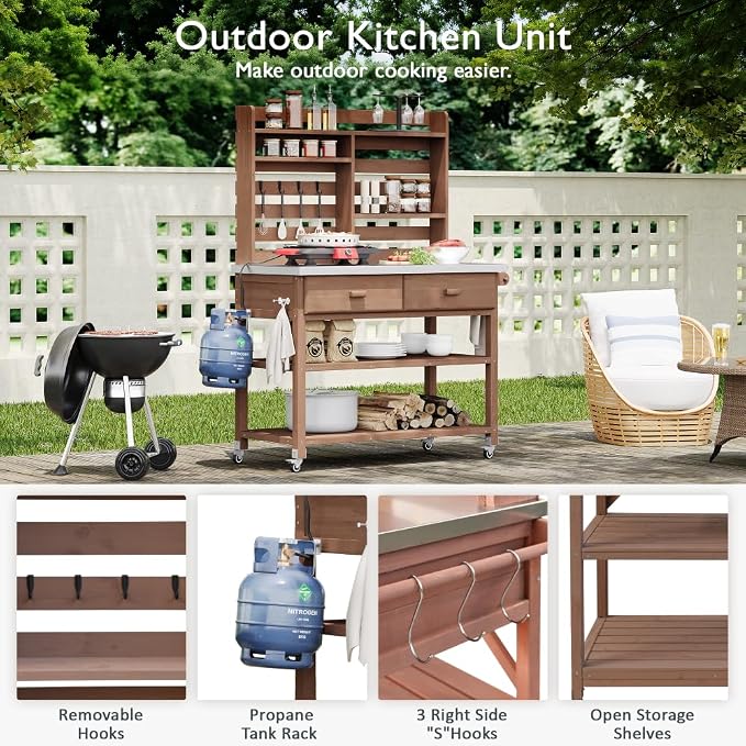 Brown + Solid Fir Wood + Stainless Steel Table