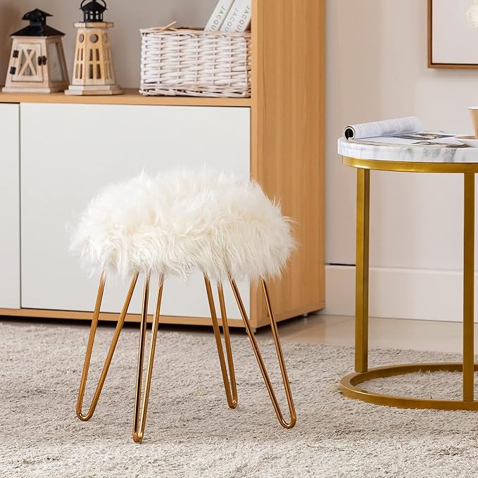 White Faux Fur/Gold Base