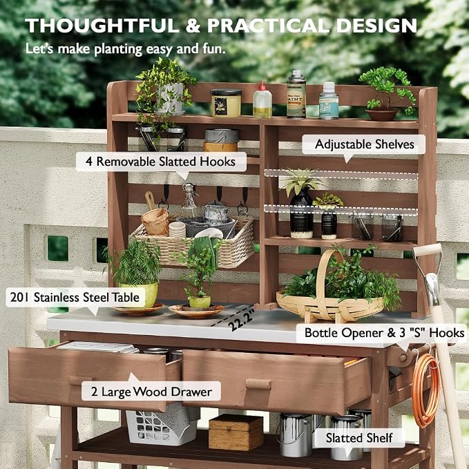 Brown + Solid Fir Wood + Stainless Steel Table