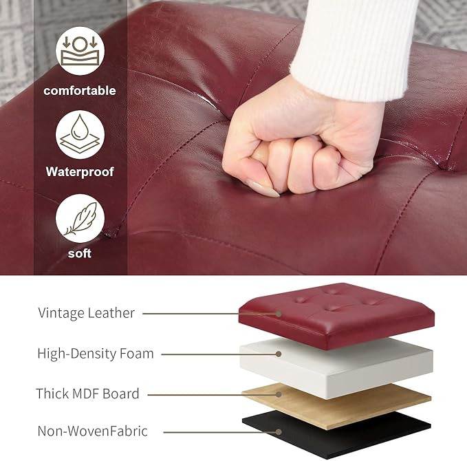 Leather Red With Solid Wood Legs