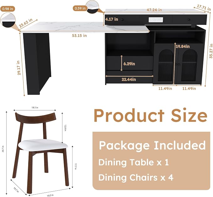 Black & 4 Solid Wood Chairs