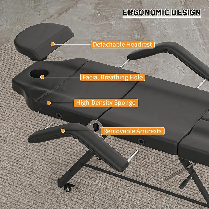 Black Tattoo Chair W/Stool With Backrest
