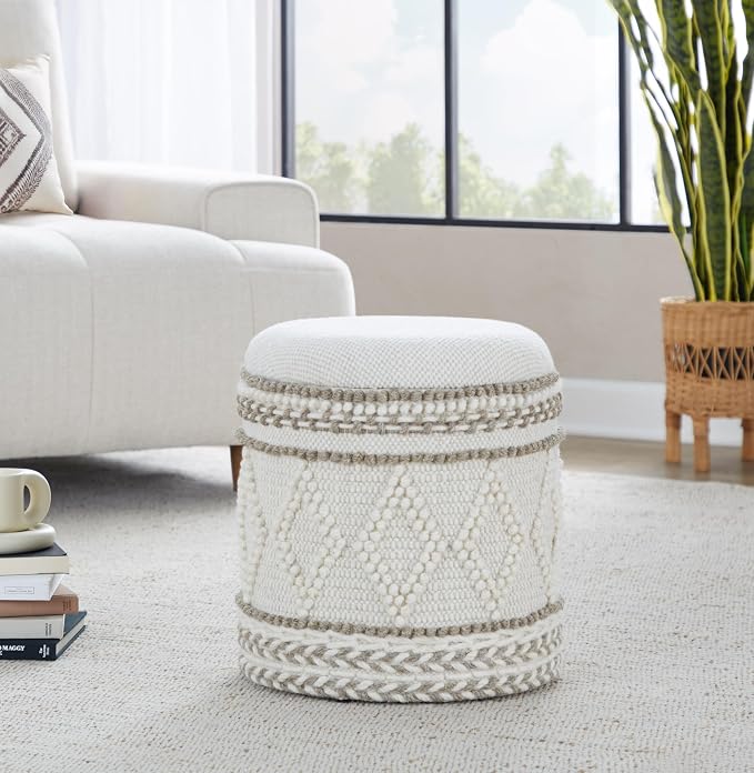 Beige Tufted Design Handwoven Wool