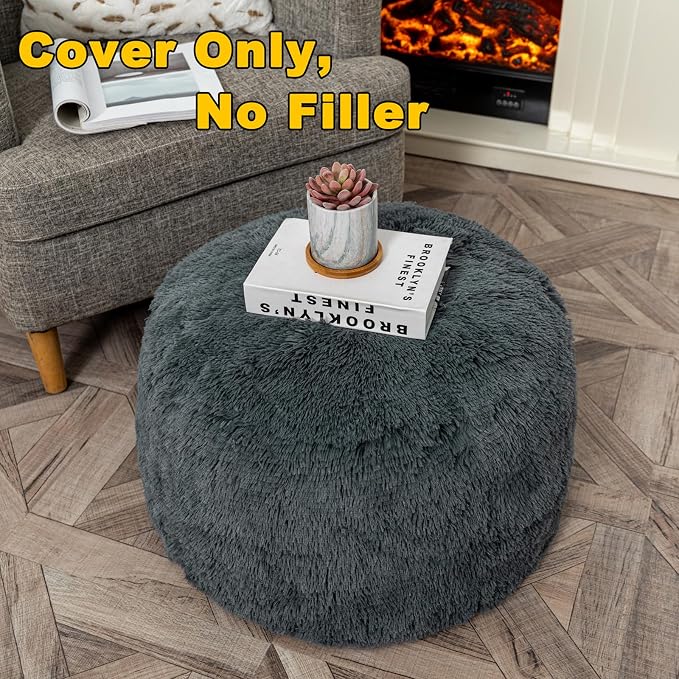 Dark Gray Pouf Cover No Filler