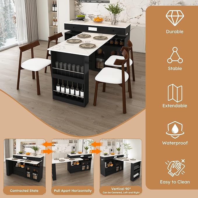 Black & 4 Solid Wood Chairs