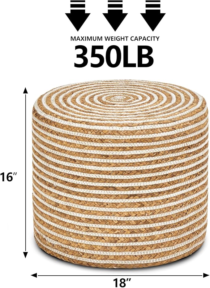 18inch Natural Water Hyacinth + White Cotton Rope