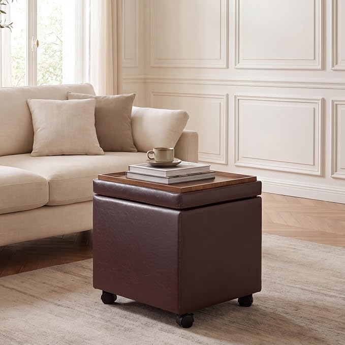 Faux Leather-reddish Brown With Wheels&tray