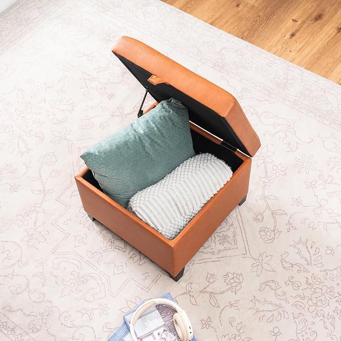 Leather Warm Orange With Solid Wood Legs