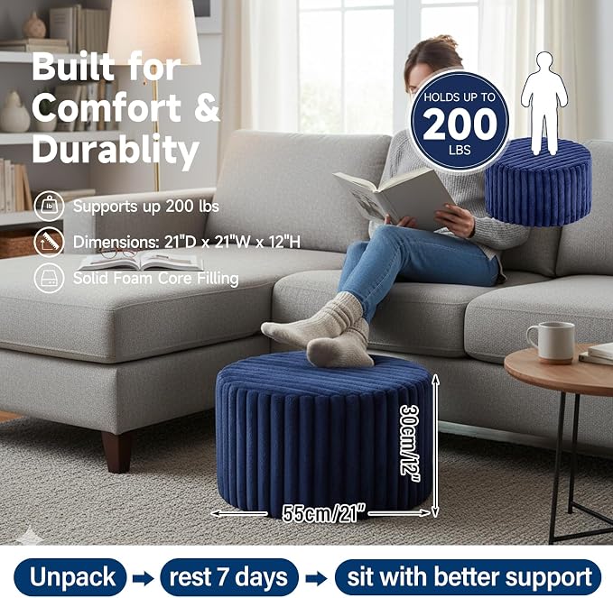 Striped Round Navy Blue