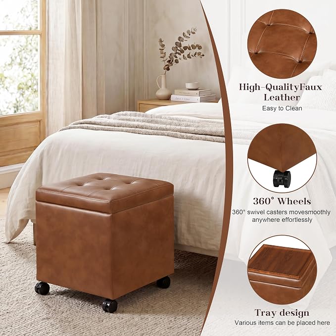 Faux Leather-caramel Brown With Wheels&tray
