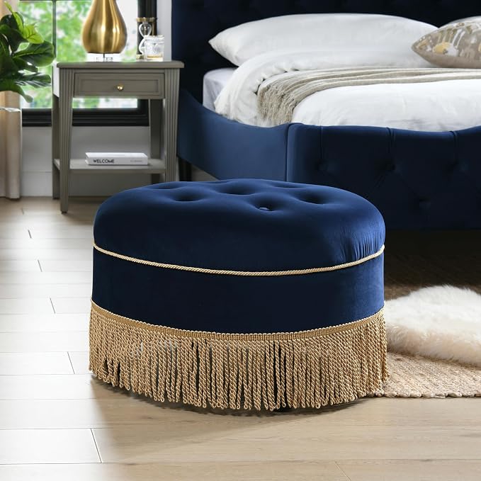 Navy Blue Velvet With Gold Trim