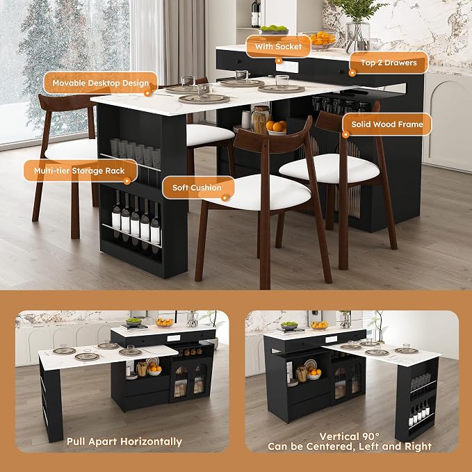 Black & 4 Solid Wood Chairs