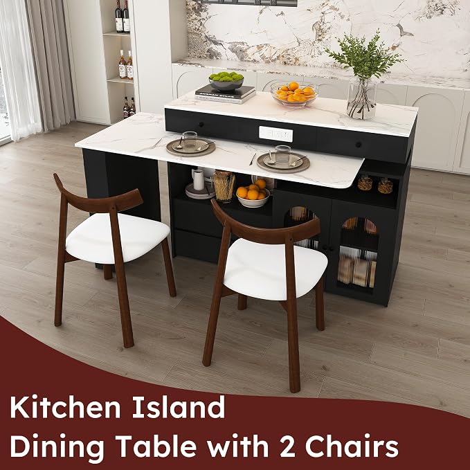 Black & 2 Solid Wood Chairs
