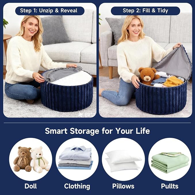Striped Round Navy Blue