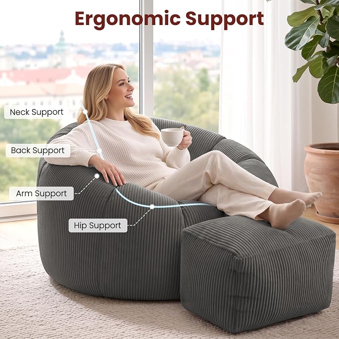 Grey-with Ottoman