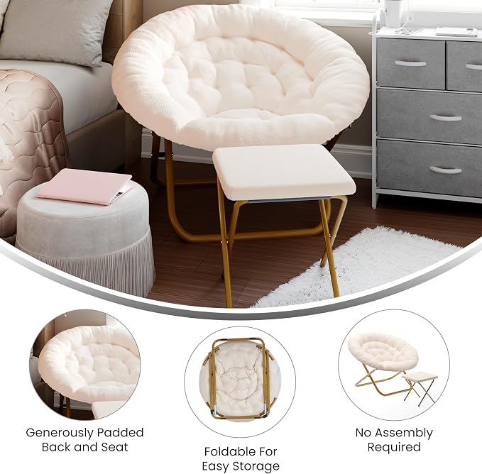 Ivory Faux Shearling Fabric/Soft Gold Frame