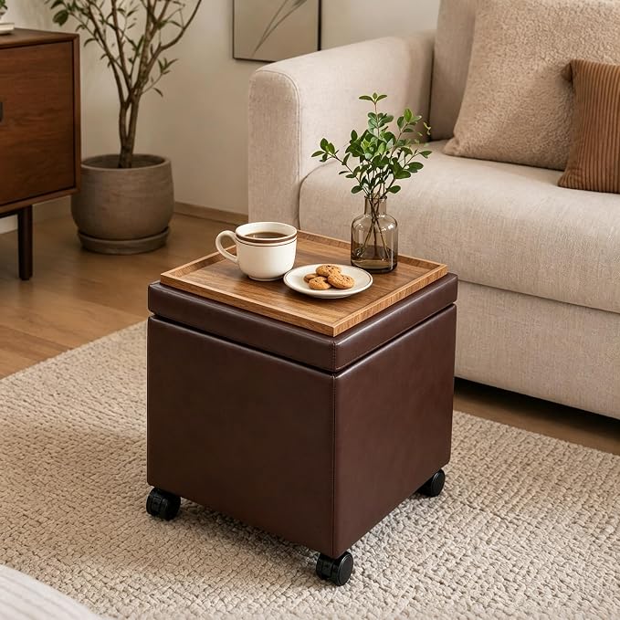 Faux Leather-reddish Brown With Wheels&tray
