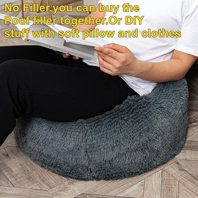 Dark Gray Pouf Cover No Filler