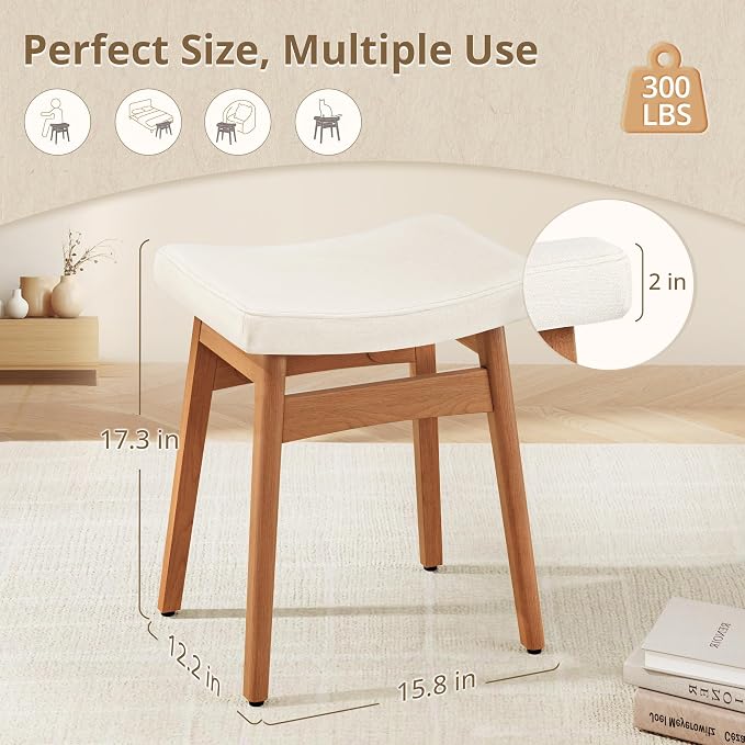 Beige Fabric With Wooden Color Leg