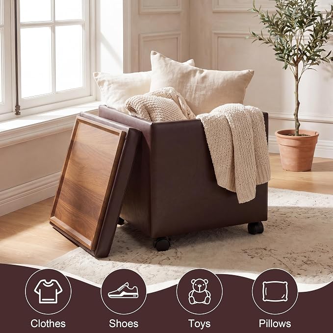 Faux Leather-reddish Brown With Wheels&tray