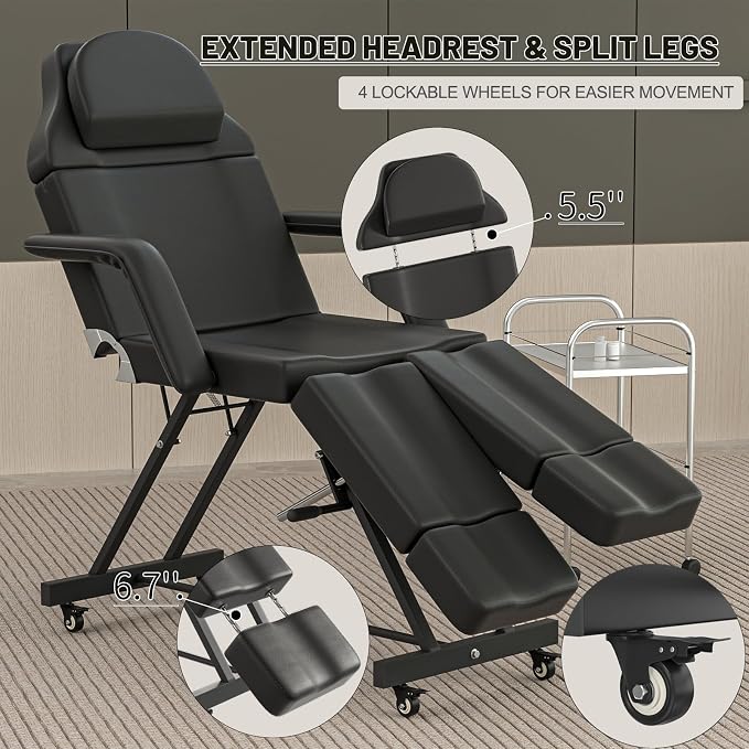 Black Tattoo Chair W/Stool With Backrest