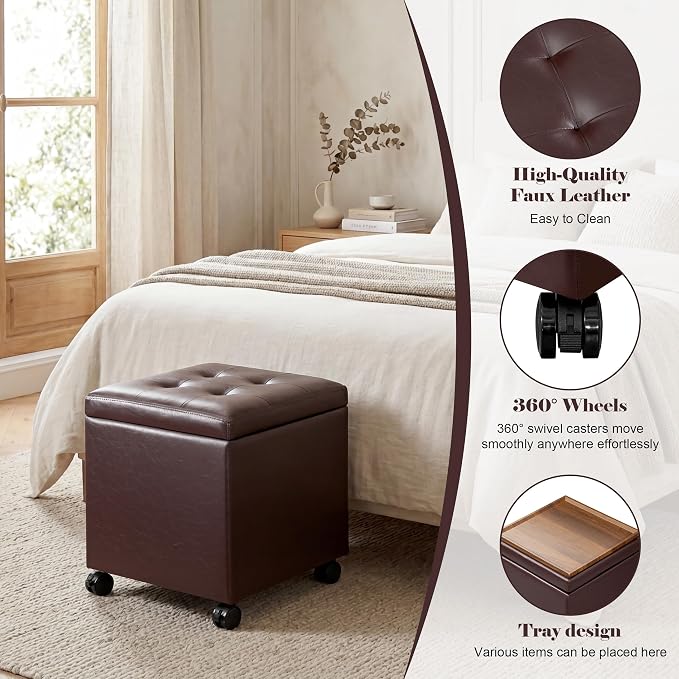 Faux Leather-reddish Brown With Wheels&tray