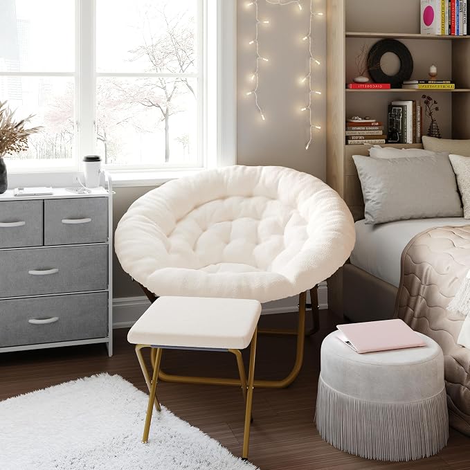 Ivory Faux Shearling Fabric/Soft Gold Frame