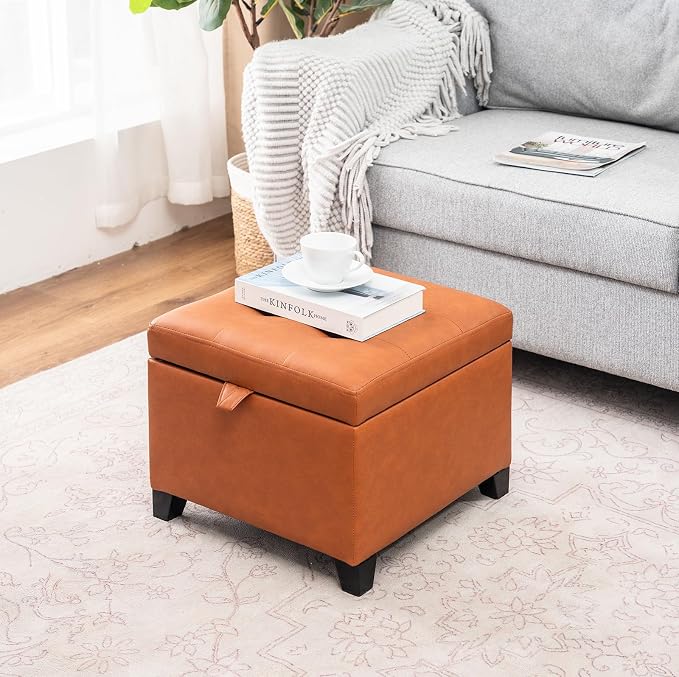 Leather Warm Orange With Solid Wood Legs