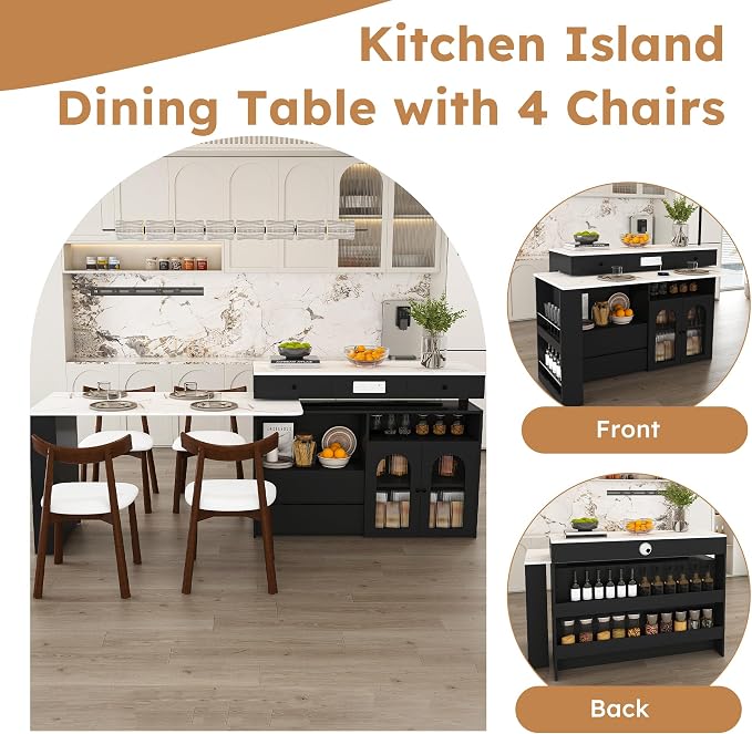 Black & 4 Solid Wood Chairs