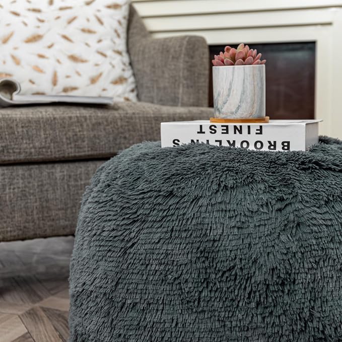 Dark Gray Pouf Cover No Filler