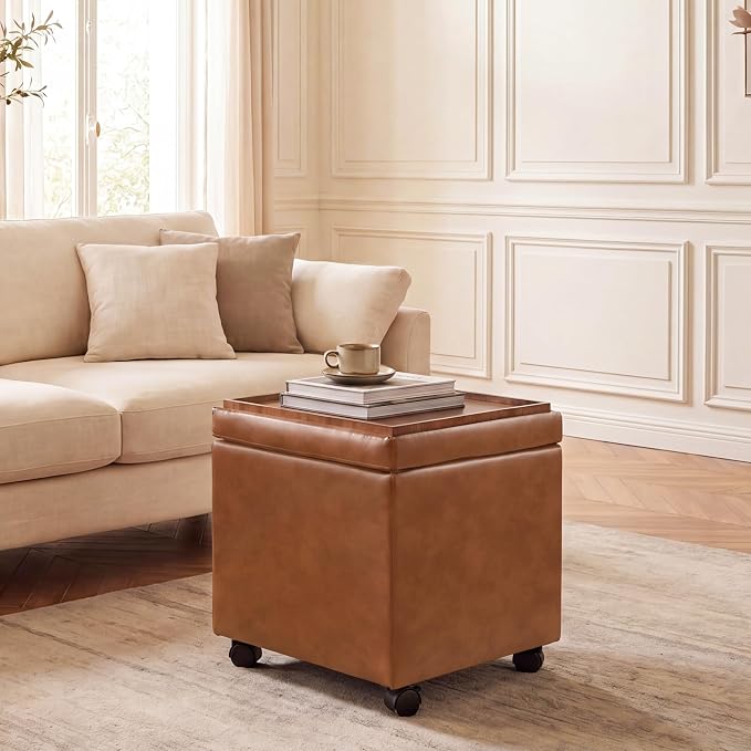 Faux Leather-caramel Brown With Wheels&tray