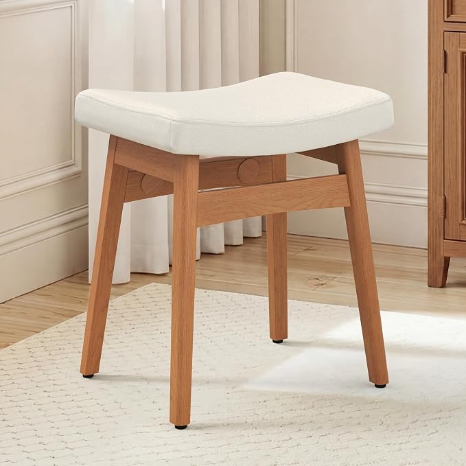Beige Fabric With Wooden Color Leg