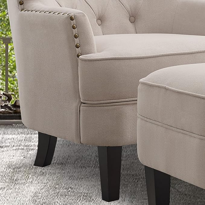 Velvet Pearl Beige With Ottoman