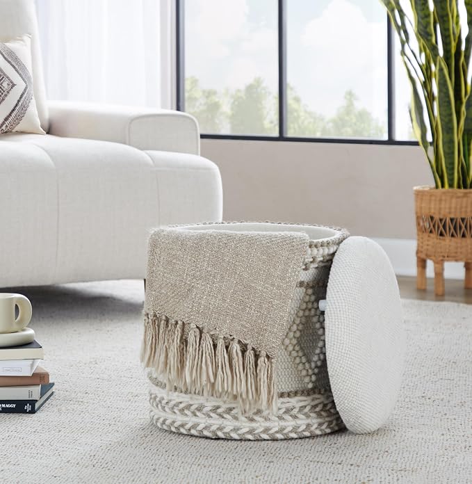 Beige Tufted Design Handwoven Wool