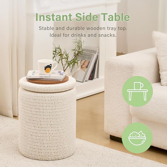 14inch White Storage Ottoman