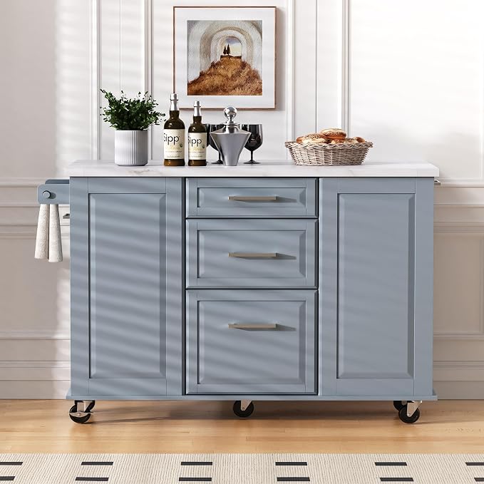Grey+blue + Mdf + Faux Marble Textured Table(2 Pcakges)