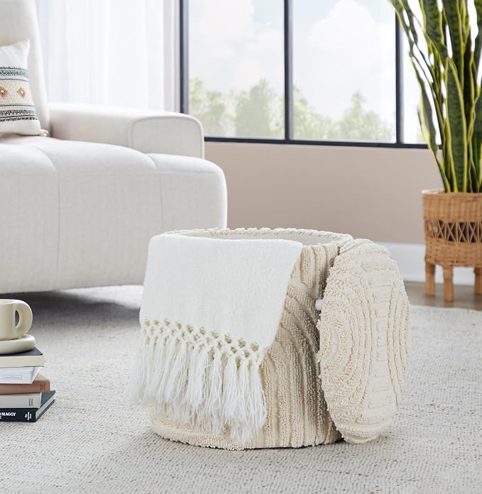 Beige High Piled Design Cotton